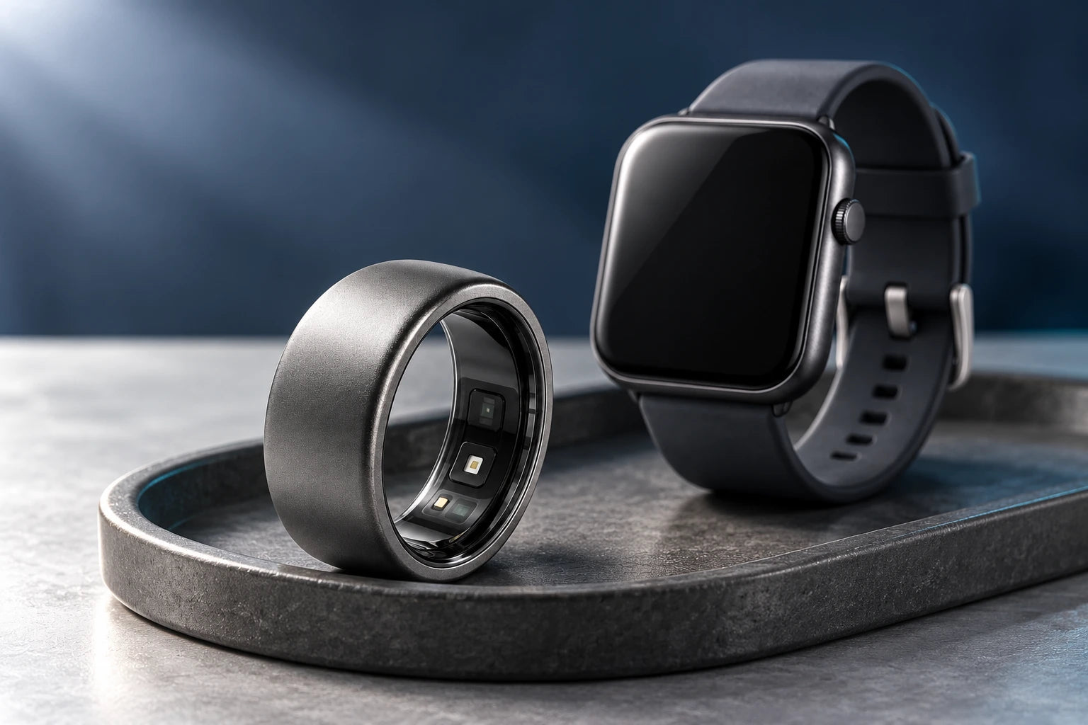 Personal watch and ring in coordinated finishes
