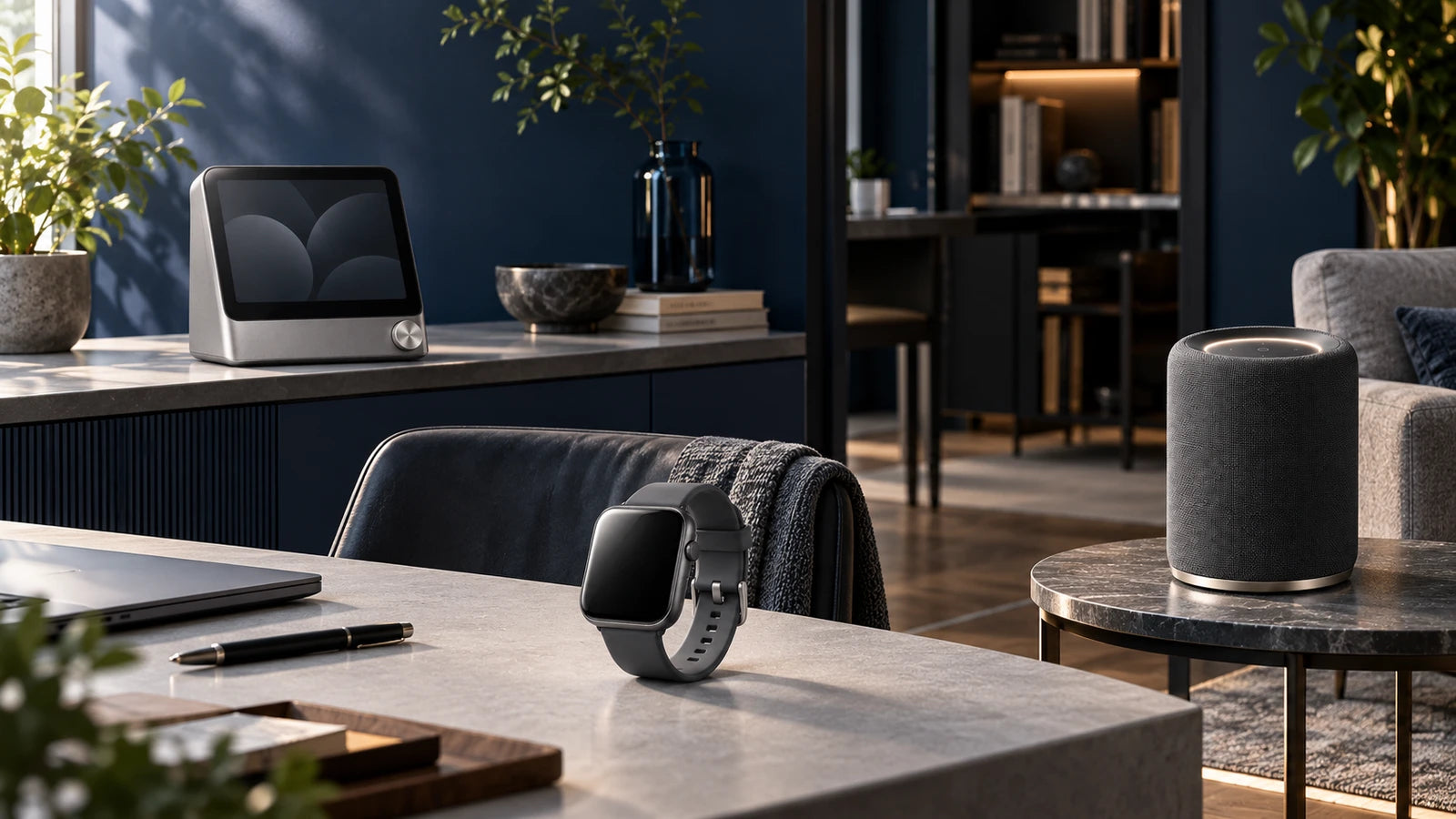 Home controller, watch and home speaker in a connected living scene